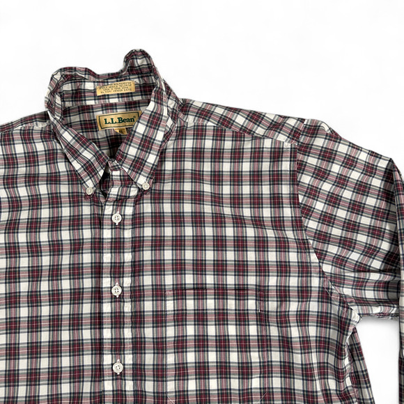 Vintage LL Bean Shirt Adult LARGE White Red Plaid Single Needle Tailoring 80s - Picture 2 of 8